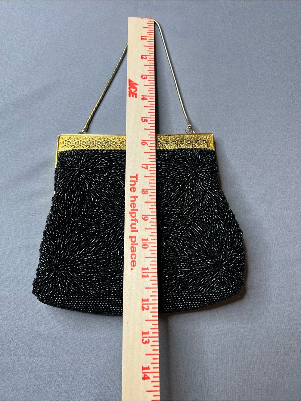 Vintage Black Beaded Evening Bag Gold Frame Wedding Clutch - Picture 2 of 10